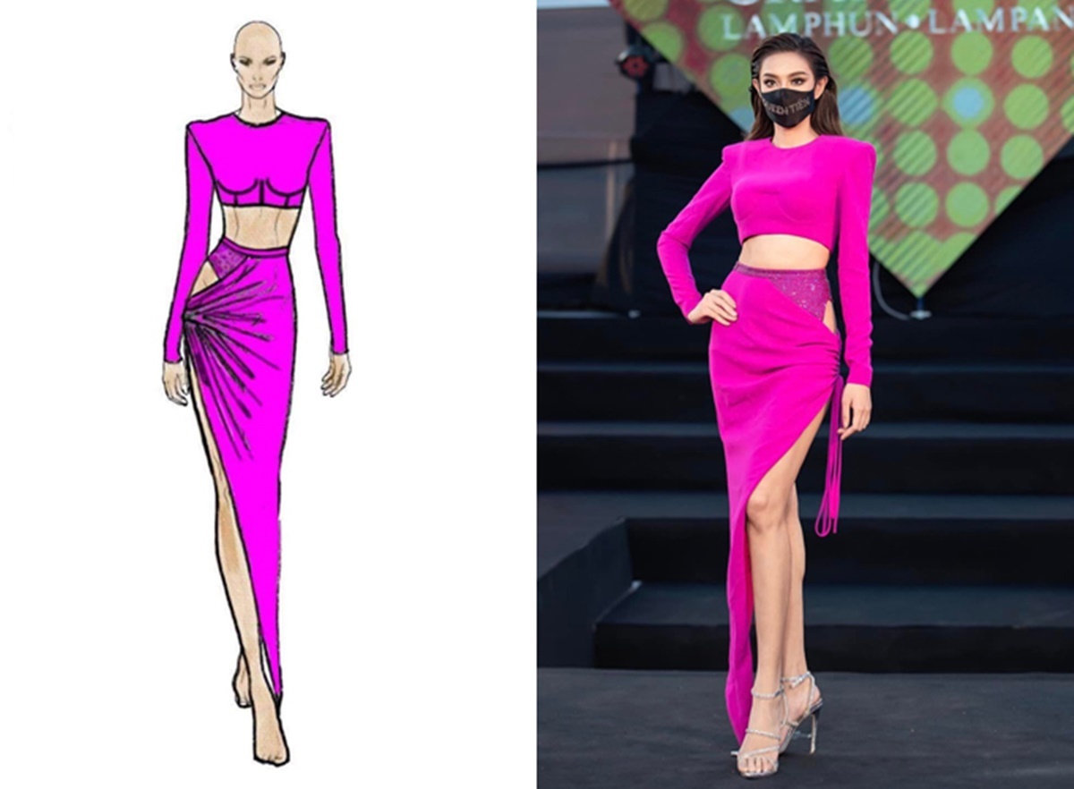 However, according to designer Tang Thanh Cong, this dress was worn by Tien differently than the original. The beauty wore a skirt on the wrong side and in a reversed position. But it did not affect the overall look because the cut-out is nearly identical, Cong said.